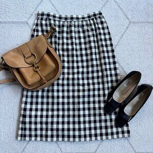 Talbots Classic Black and White Check Wool Blend Midi Pencil Skirt Sz M
